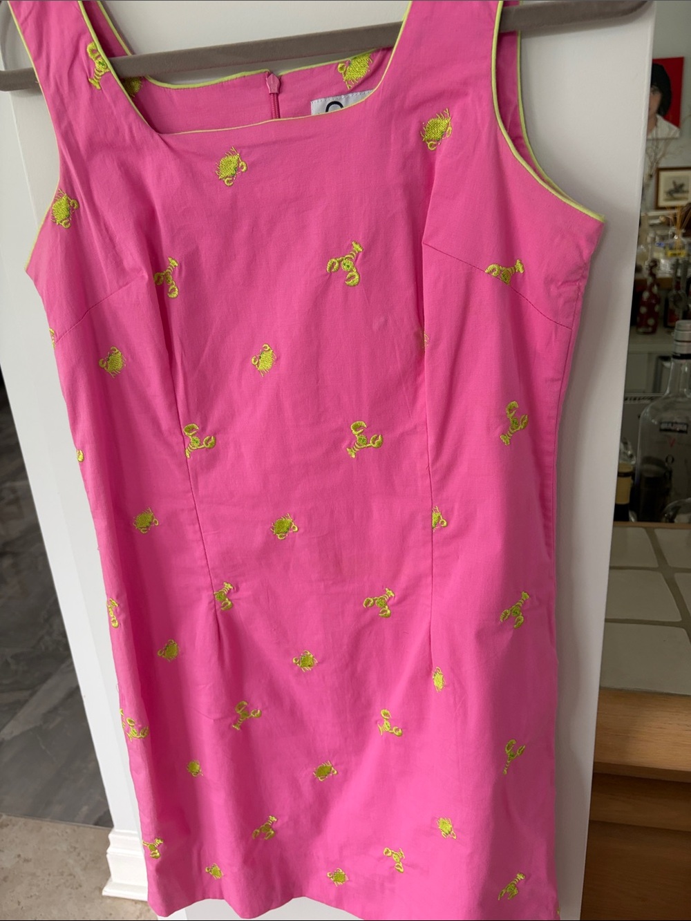Lilly Pulitzer Pink Sleeveless Shift Dress with Chartreuse Crab Embroidery